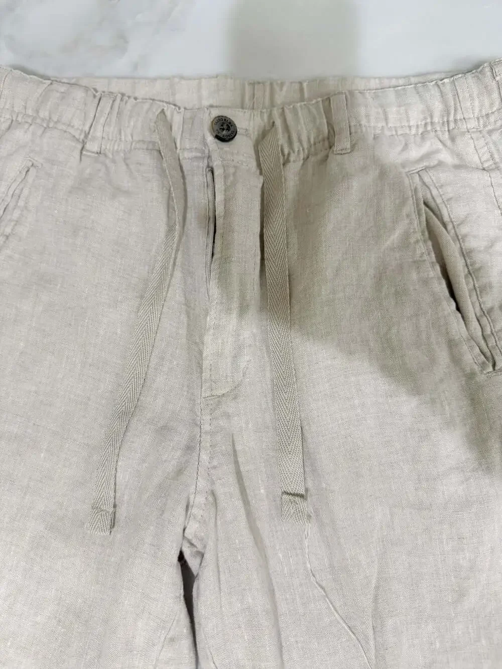 Tasso Elba Men's 100% Linen Drawstring Casual Pants Beige Size S